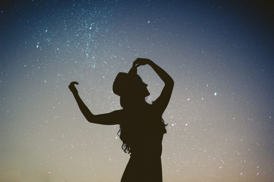 night sky stars lady silhouette